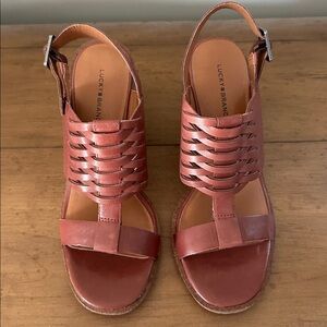 Lucky Brand Lemia Cut Out Heeled Wedge Sandals, Size 9